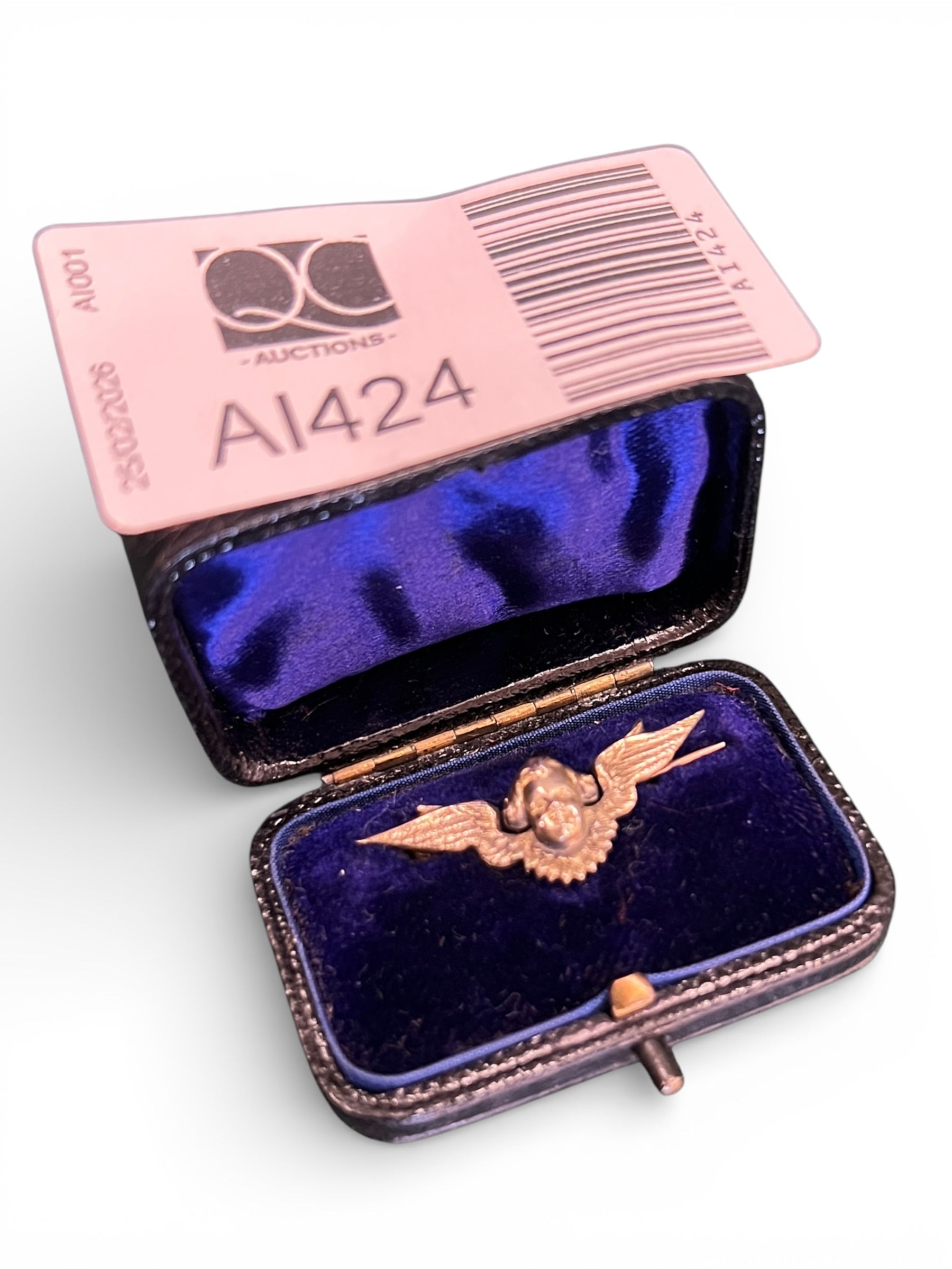 Solid Silver Cherub Pin Brooch in Original Case