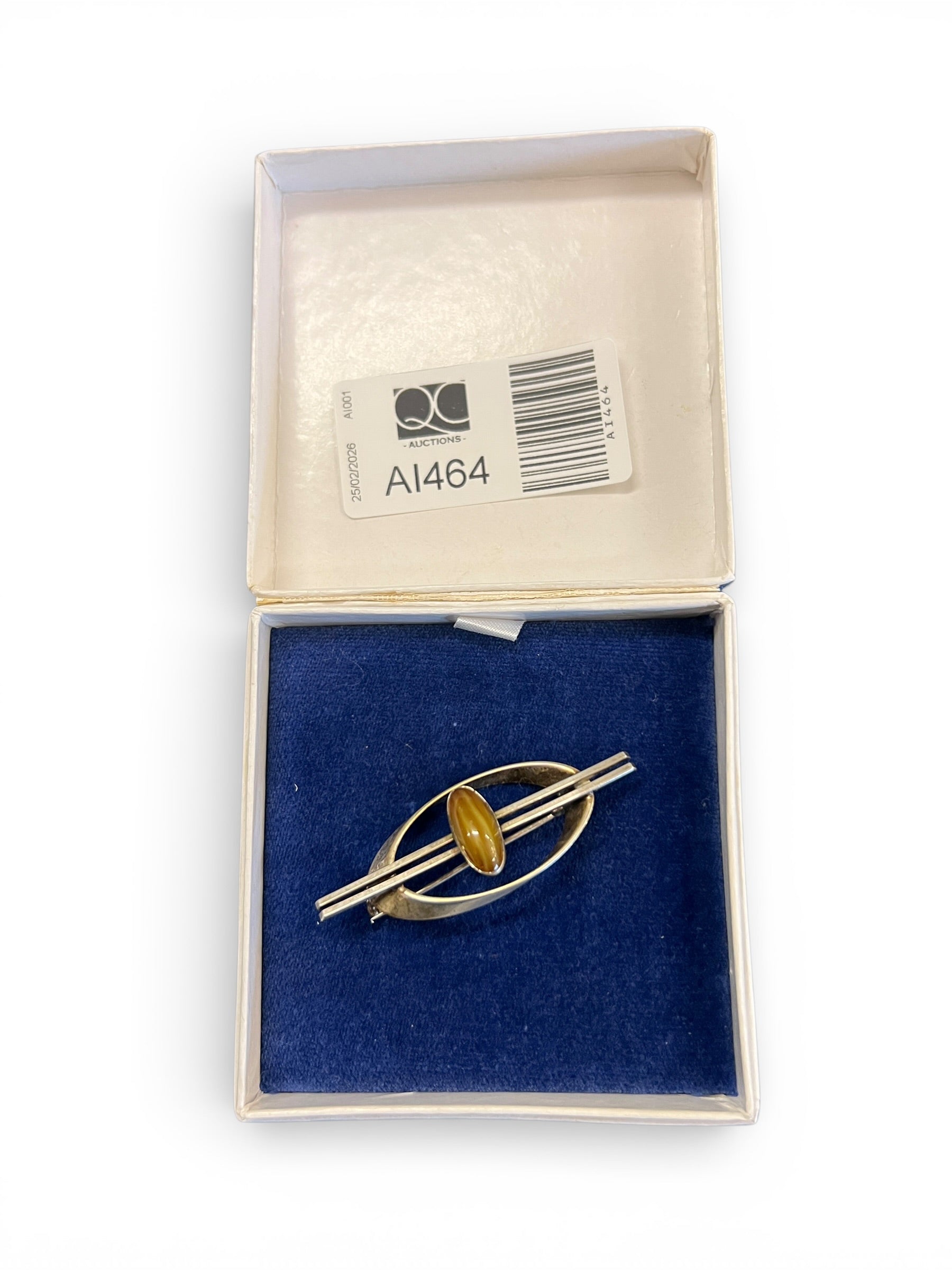 Kal Kordes, Lichtenfels, Germany, 1960s Modernist 835 Silver “Tiger’s Eye” Brooch