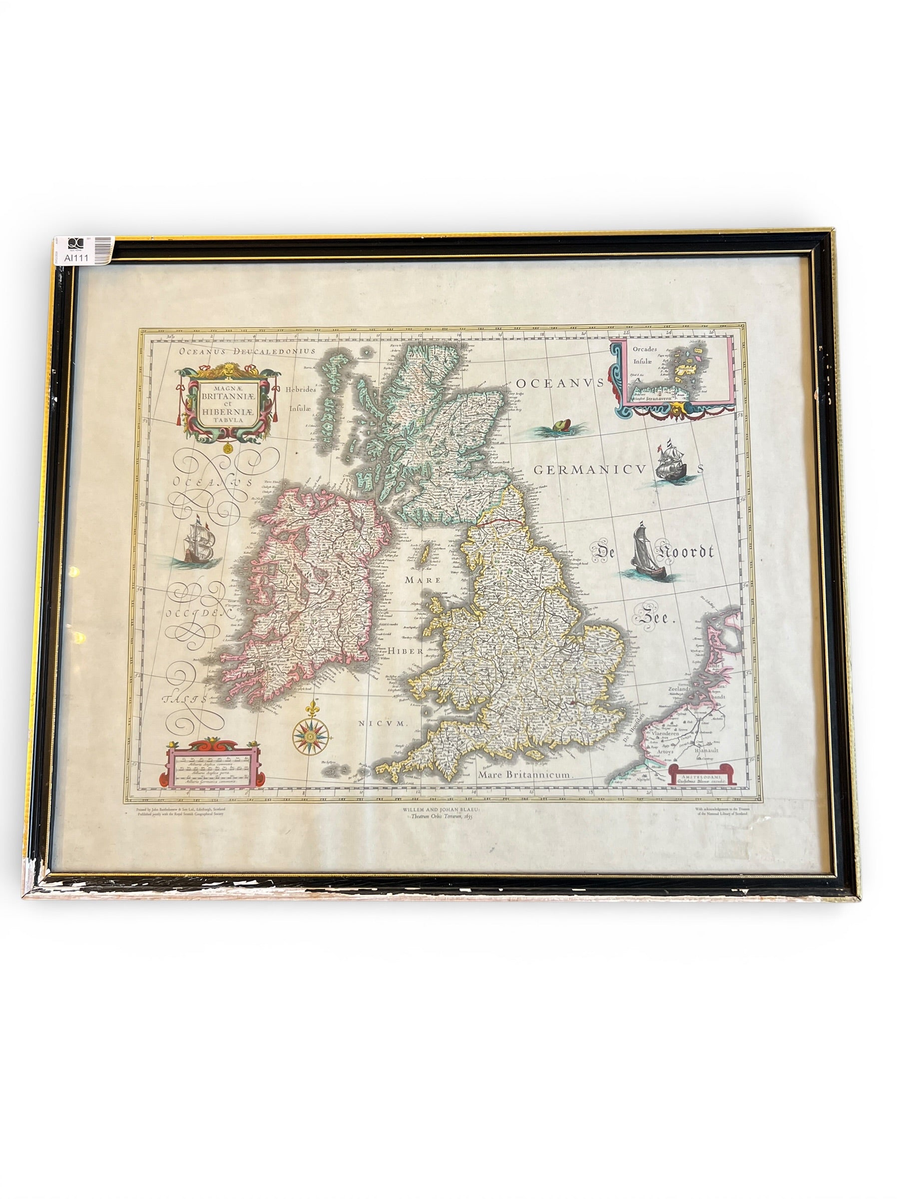 17th Century Map of the British Isles by Willem & Joan Blaeu, 1645 – 54cm (H) x 64cm (W)