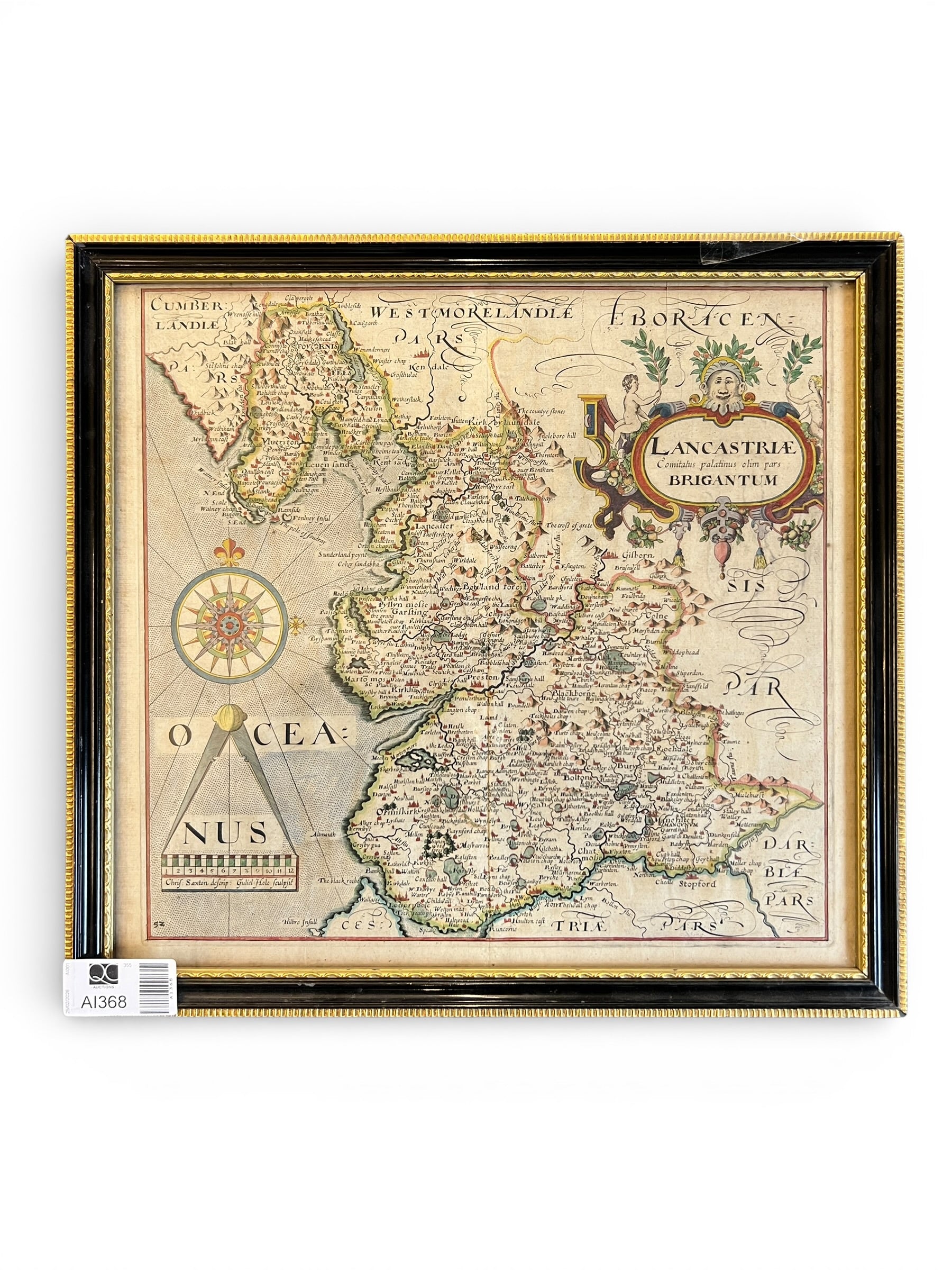 Map of Leicestershire by Christopher Saxton, 1637 Edition, Original Engraving with Later Hand Colouring – 35cm (H) x 37cm (W)