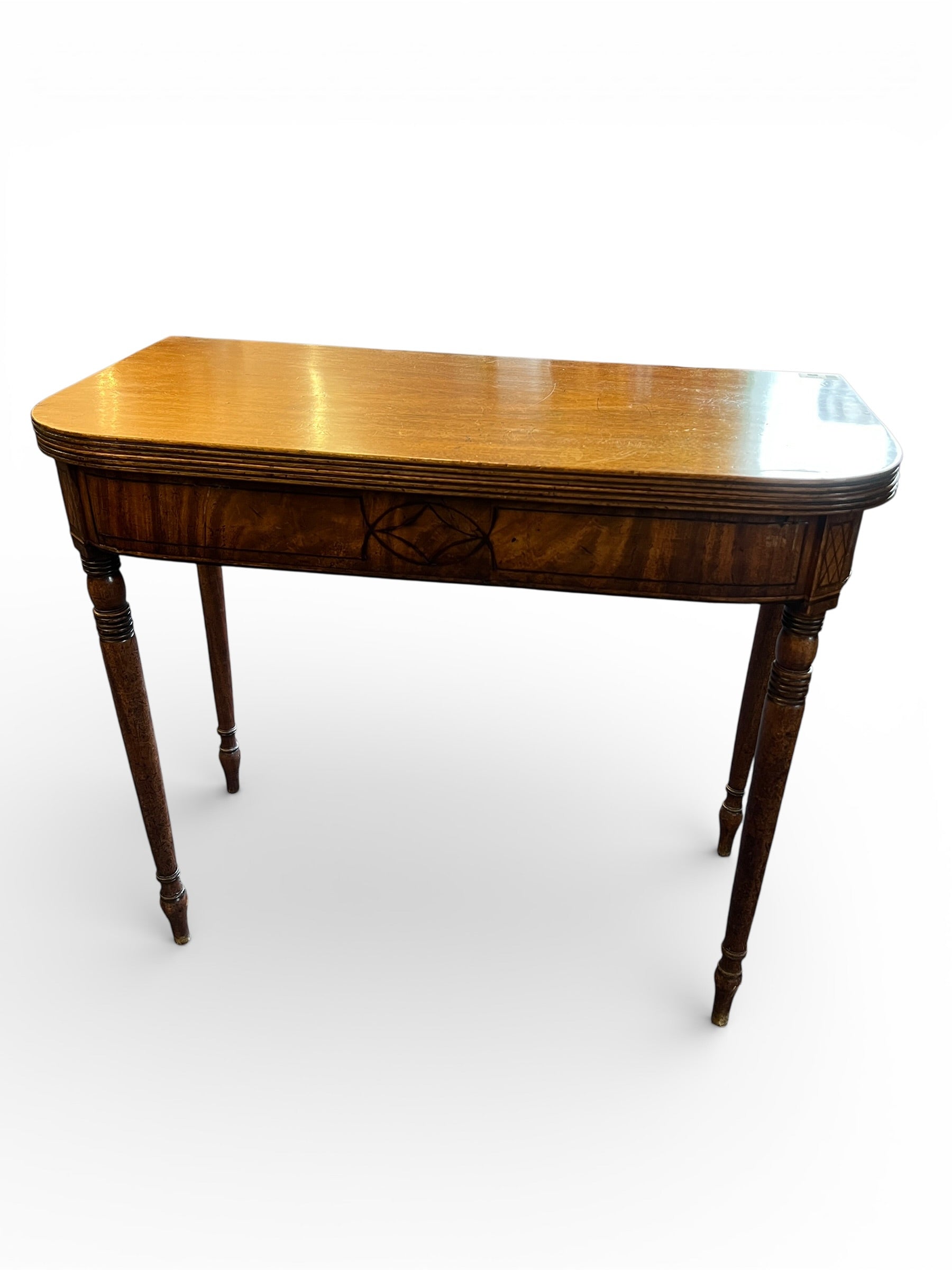 19th Century Mahogany Fold-Over Tea Table on Tapered Legs