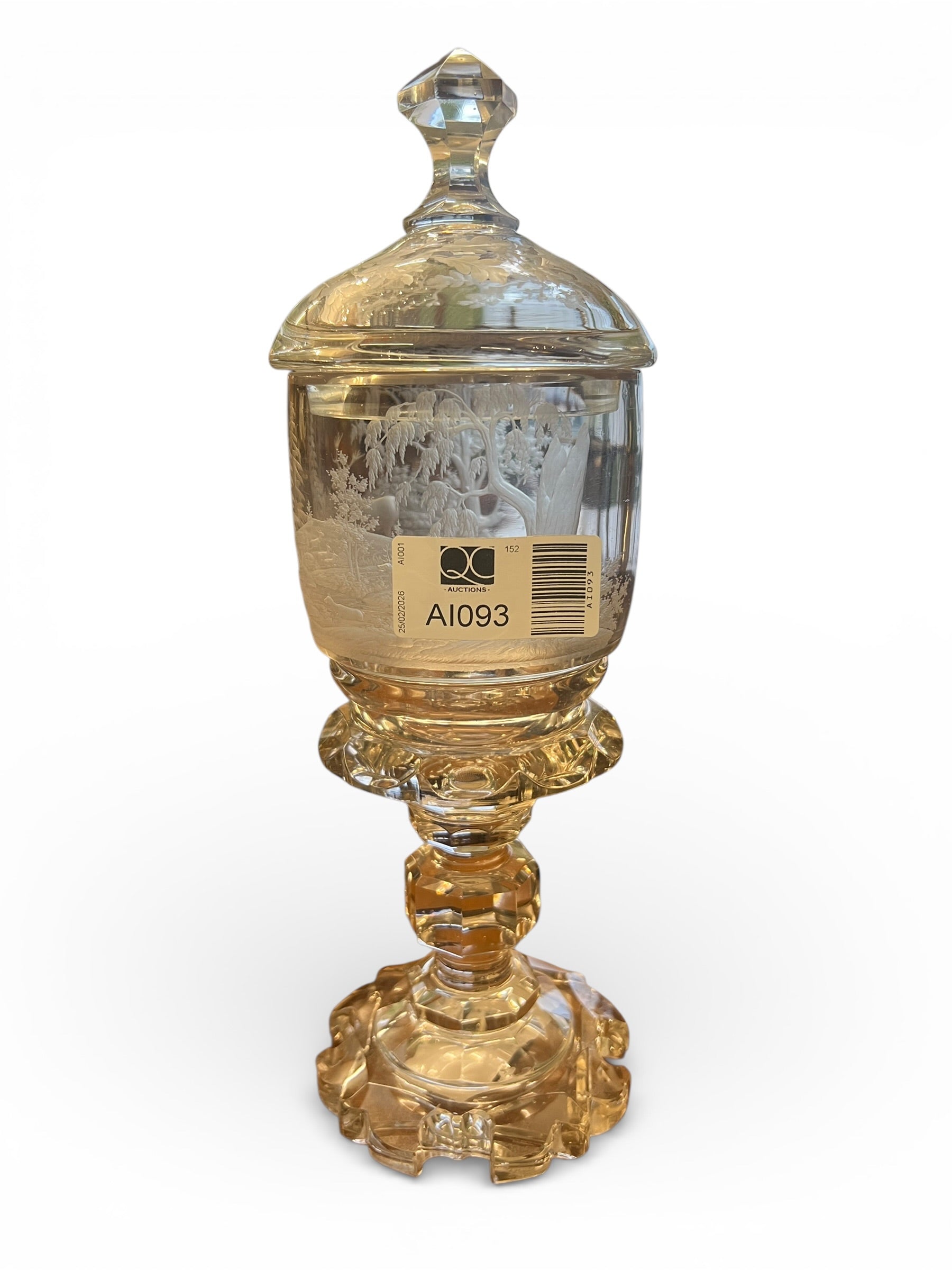 19th Century Bohemian Engraved Glass Goblet (Pokál or Lidded Goblet)